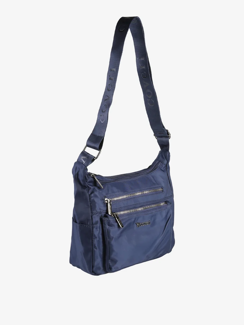 Borsa a tracolla da donna multitasche in tessuto nylon - blu scuro