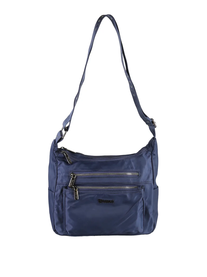 Borsa a tracolla da donna multitasche in tessuto nylon - blu scuro