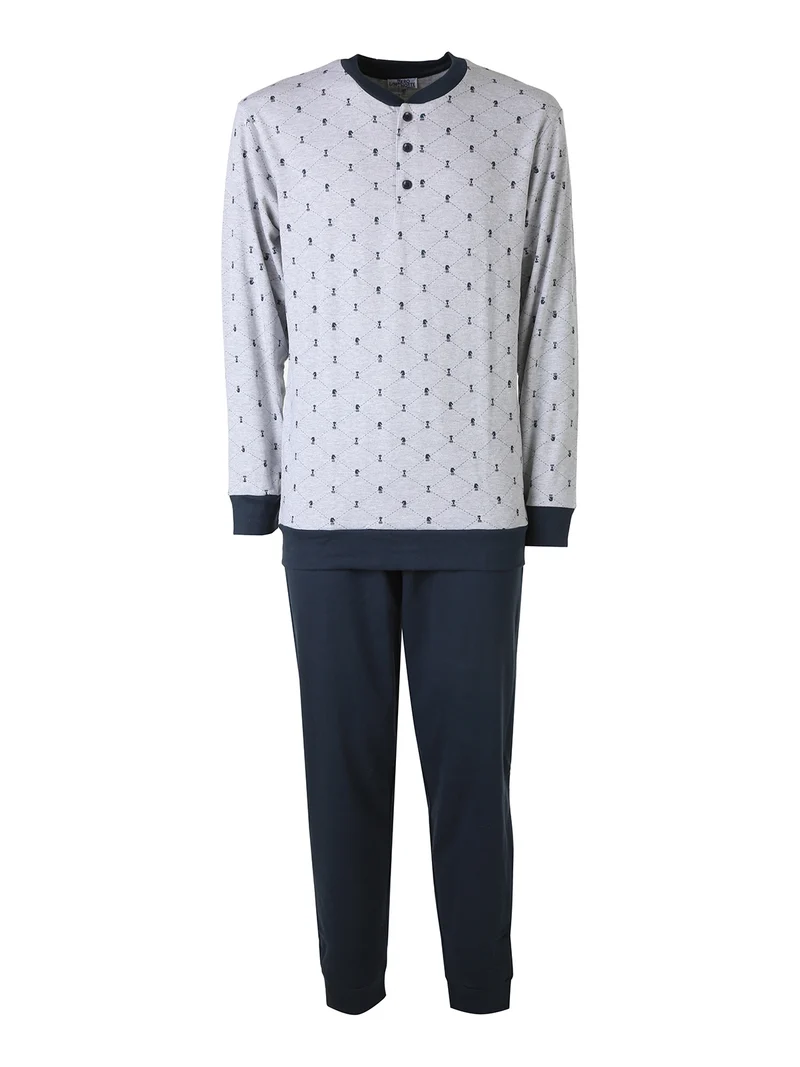 Pigiama lungo da uomo in cotone con stampe disegni - grigio