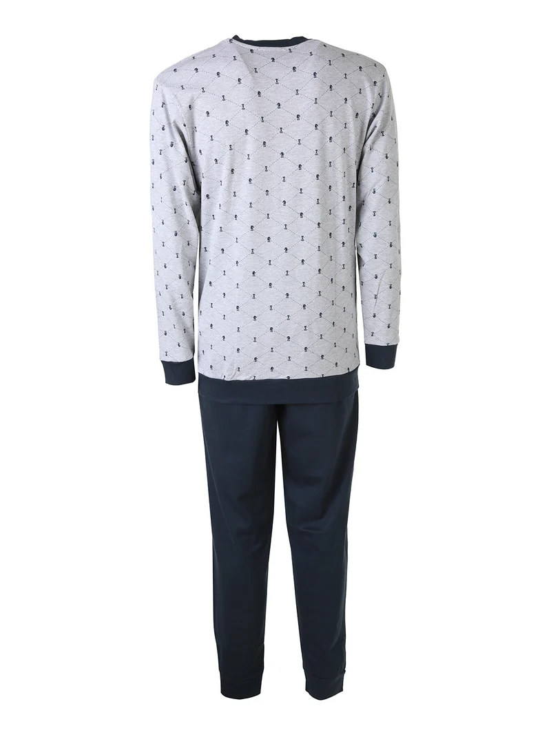 Pigiama lungo da uomo in cotone con stampe disegni - grigio