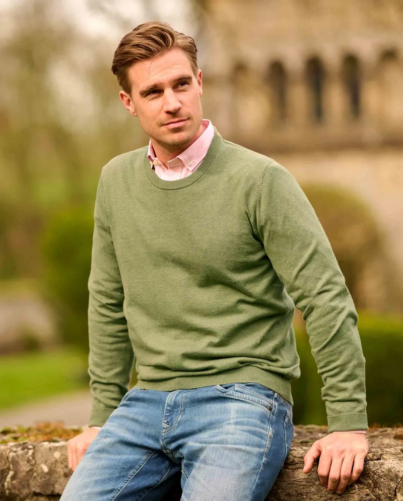 Herrenpullover Rundhals "Till" in sage