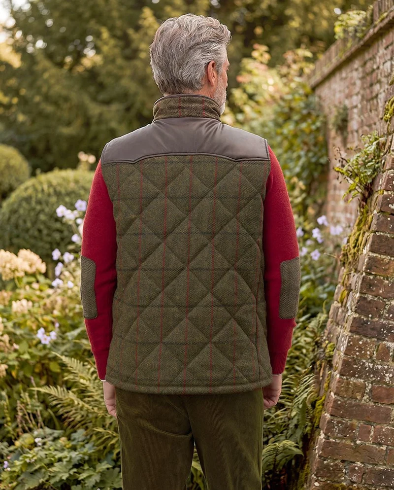 Harris Tweed Steppweste Herren – Levi Vest in green Overcheck