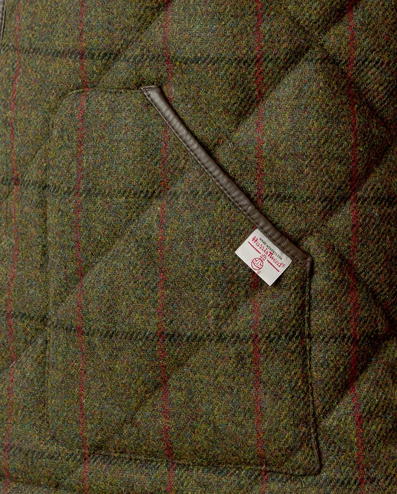 Harris Tweed Steppweste Herren – Levi Vest in green Overcheck
