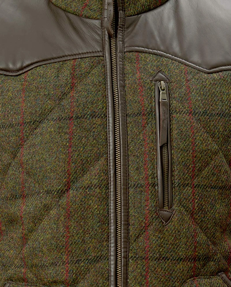 Harris Tweed Steppweste Herren – Levi Vest in green Overcheck