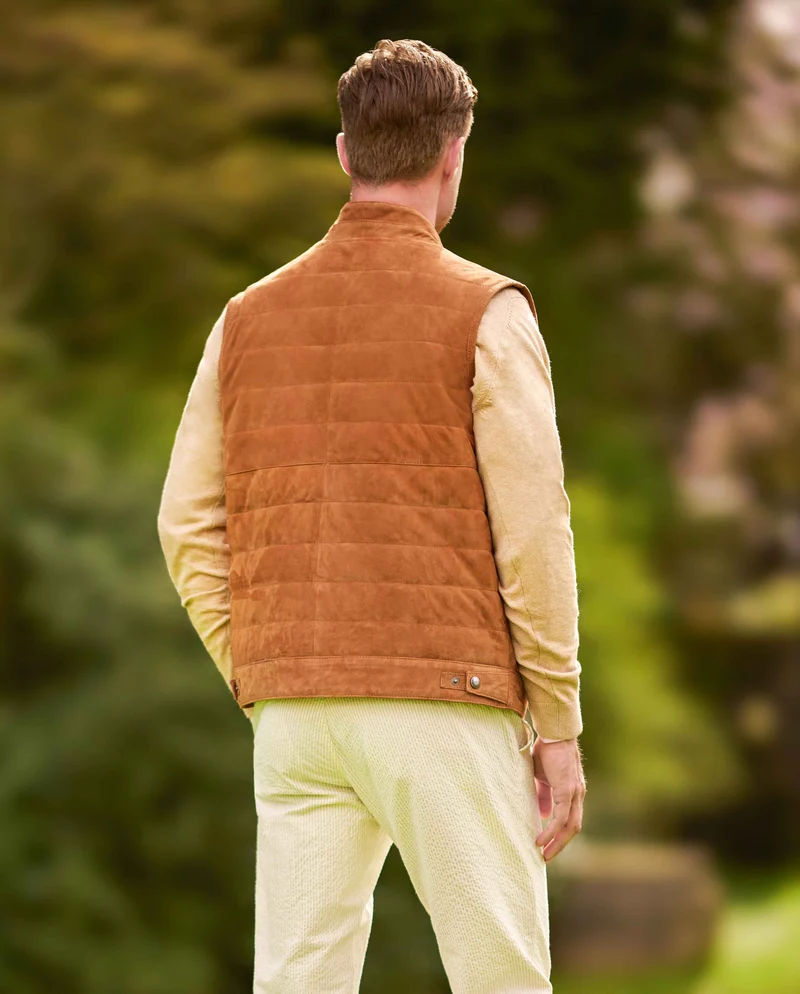 Herren Lederweste "Veikko" aus Ziegenvelours in cognac