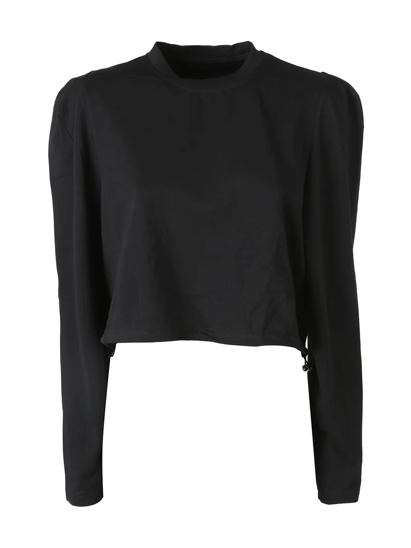 T-shirt donna cropped con maniche lunghe a sbuffo - nero