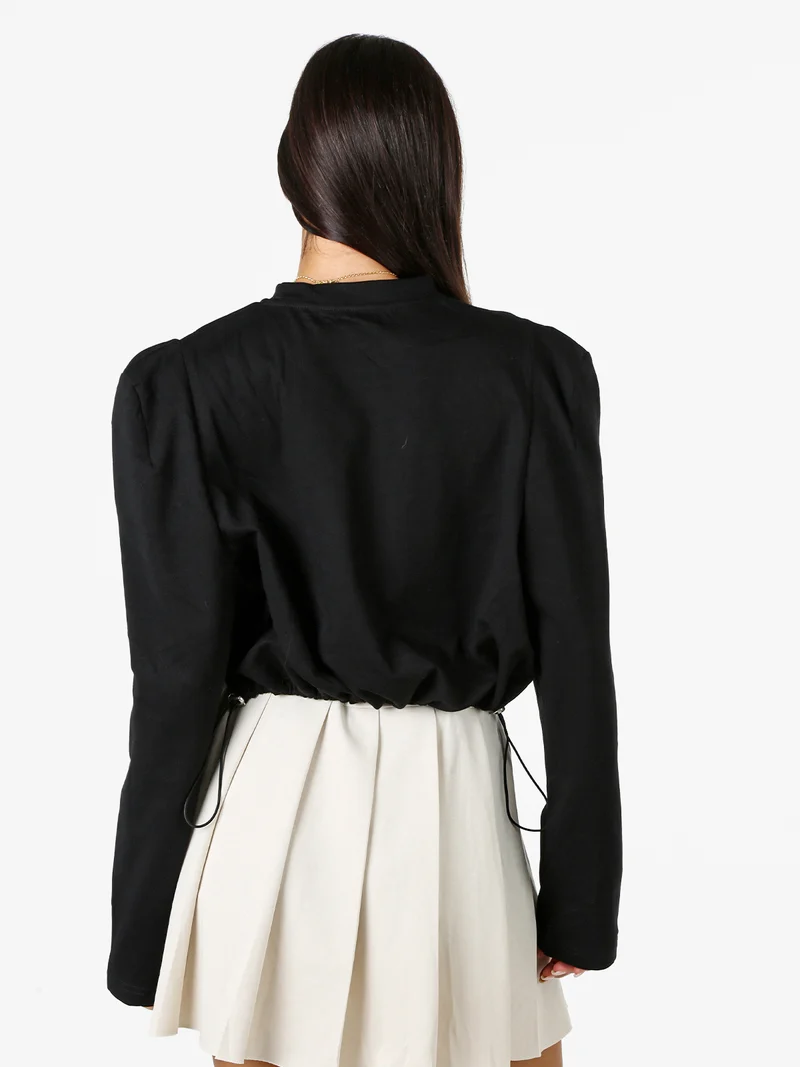 T-shirt donna cropped con maniche lunghe a sbuffo - nero