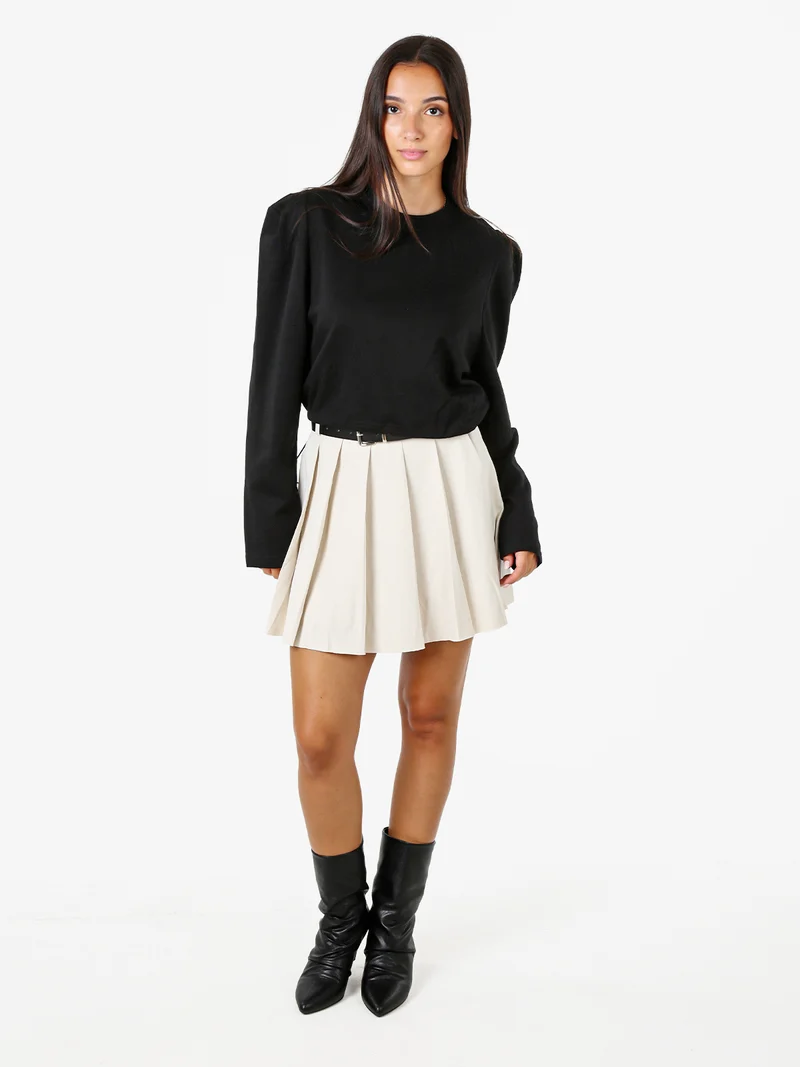 T-shirt donna cropped con maniche lunghe a sbuffo - nero