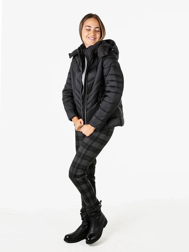 Giubbotto da donna imbottito con cappuccio e zip - nero