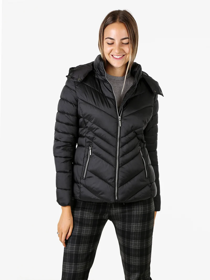 Giubbotto da donna imbottito con cappuccio e zip - nero
