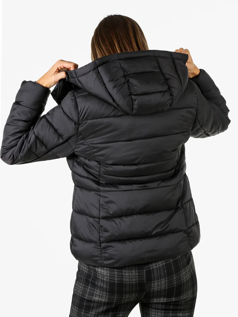 Giubbotto da donna imbottito con cappuccio e zip - nero