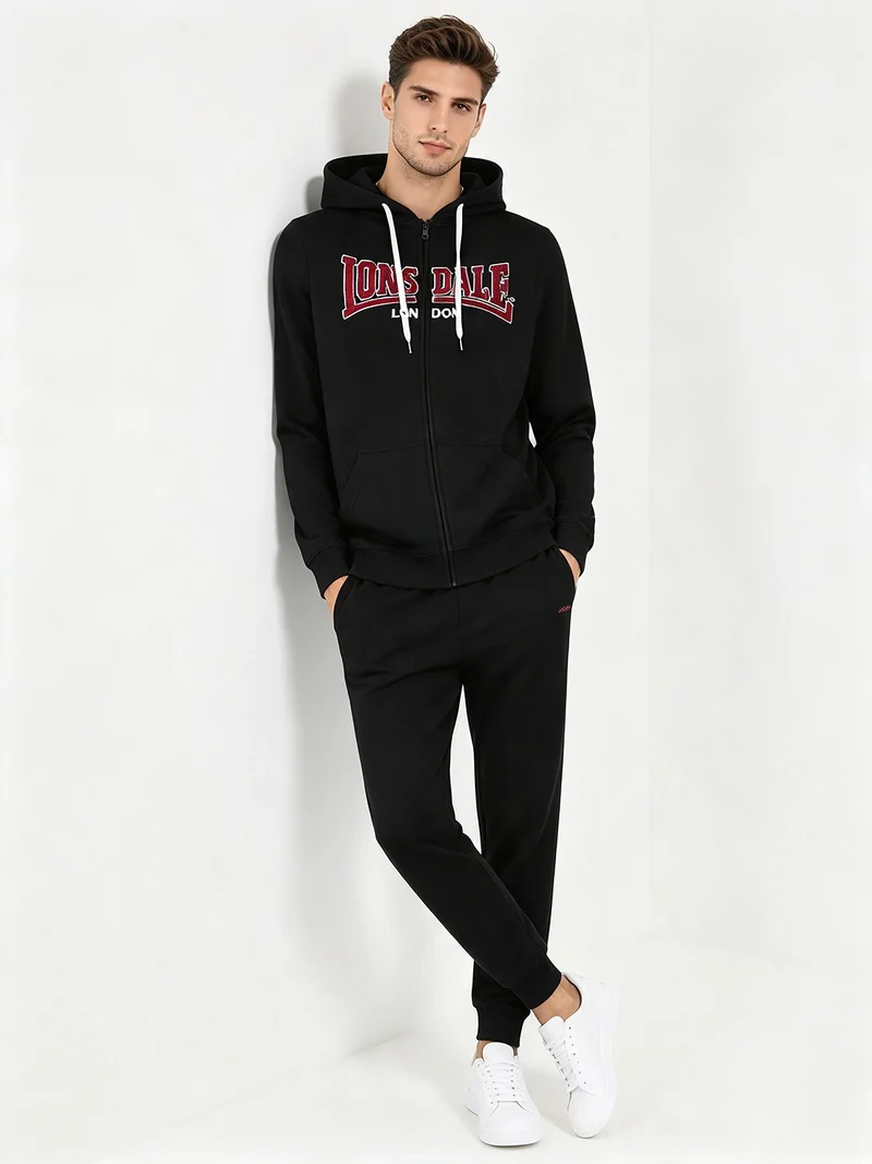 Completo tuta da uomo felpata con cappuccio e zip - nero