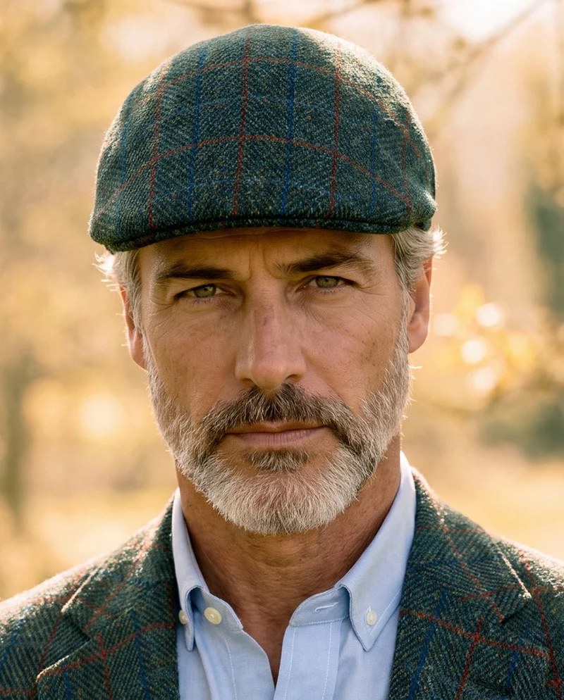 Schiebermütze "Henry Cap" aus original Harris Tweed in royal green Tweed"