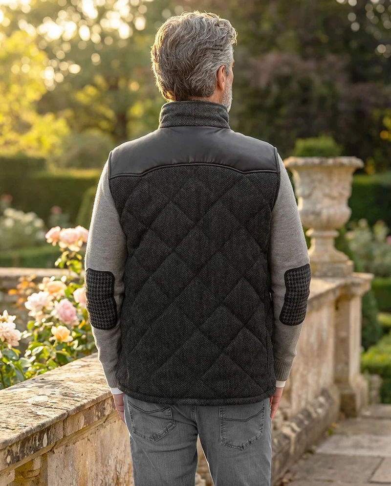 Harris Tweed Steppweste Herren – Levi Vest in Anthra Herringbone