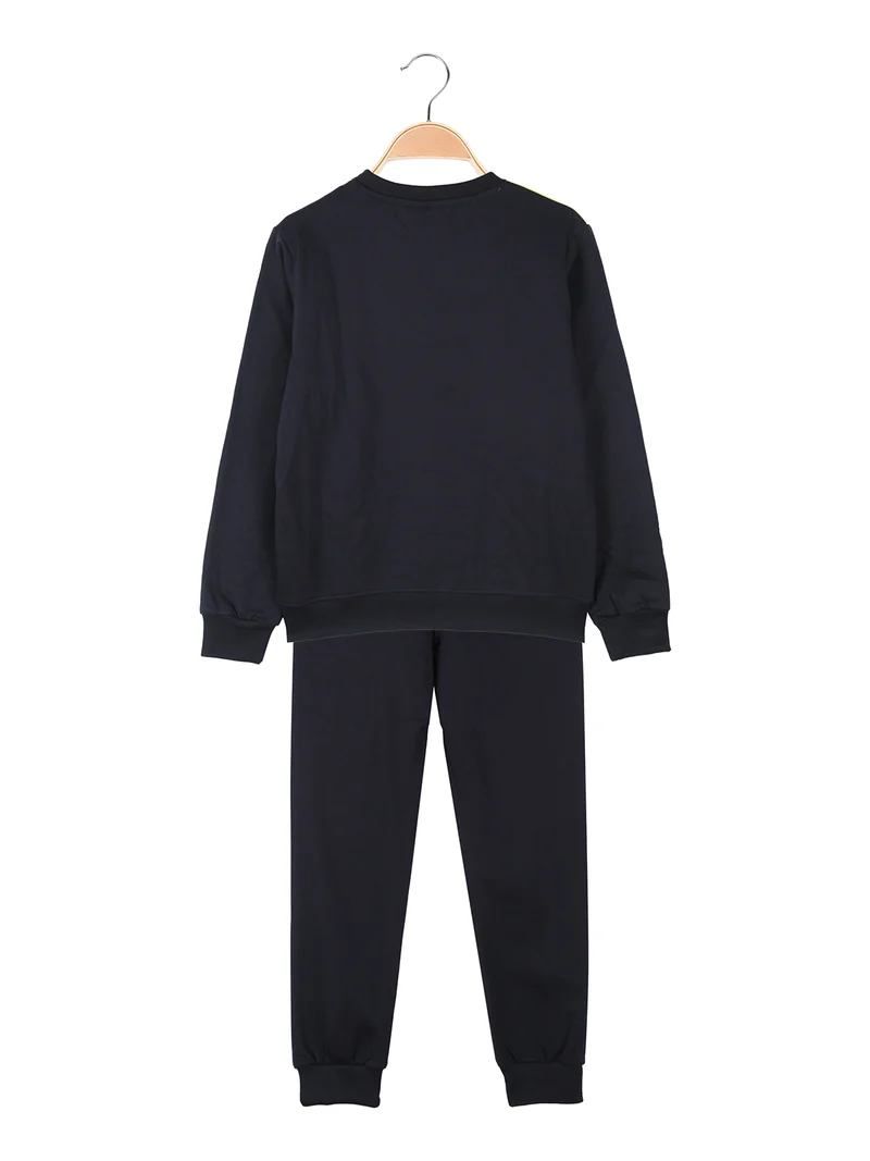 Completo tuta 2 pezzi da ragazzo con logo e interno in caldo cotone - blu scuro