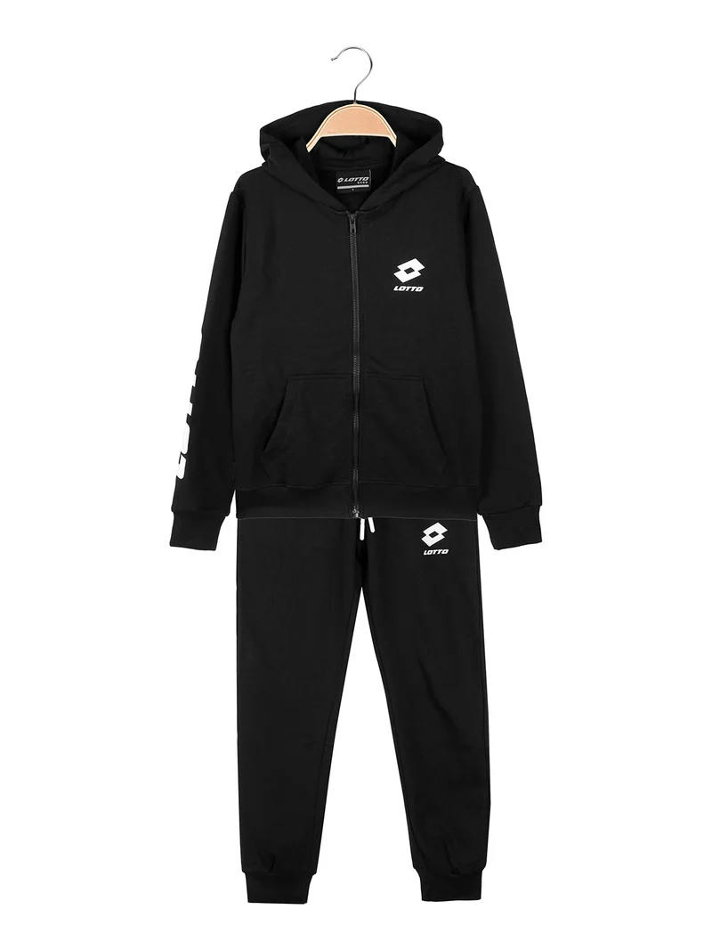 Completo tuta 2 pezzi da ragazzo con cappuccio e zip - nero