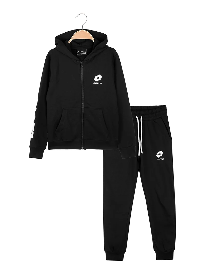 Completo tuta 2 pezzi da ragazzo con cappuccio e zip - nero