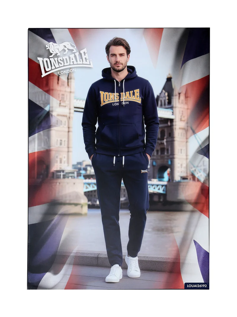 Completo tuta da uomo felpata con cappuccio e zip - blu scuro