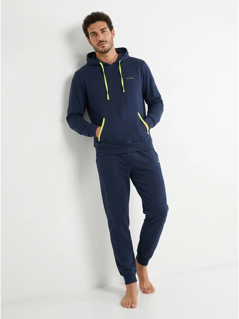 Completo tuta da uomo con cappuccio interno in caldo cotone e berretto a coste incluso - blu scuro