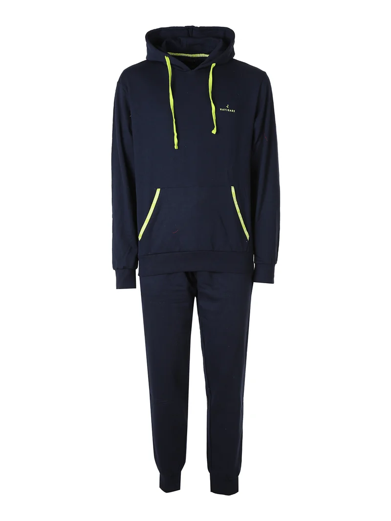 Completo tuta da uomo con cappuccio interno in caldo cotone e berretto a coste incluso - blu scuro