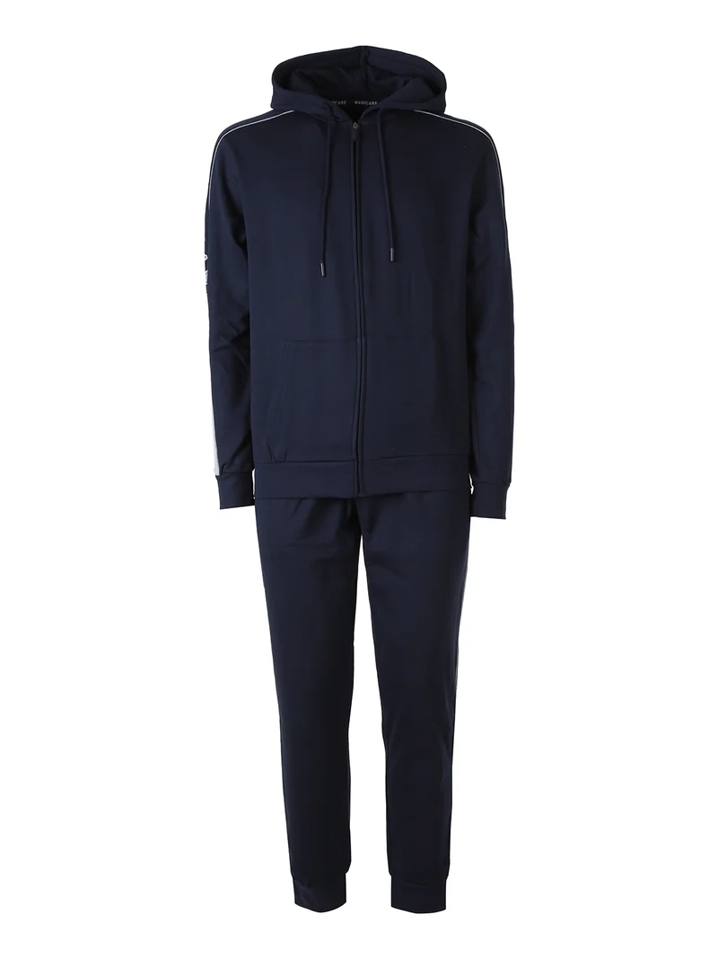 Completo tuta da uomo full zip con cappuccio interno in caldo cotone e berretto a coste incluso - blu scuro