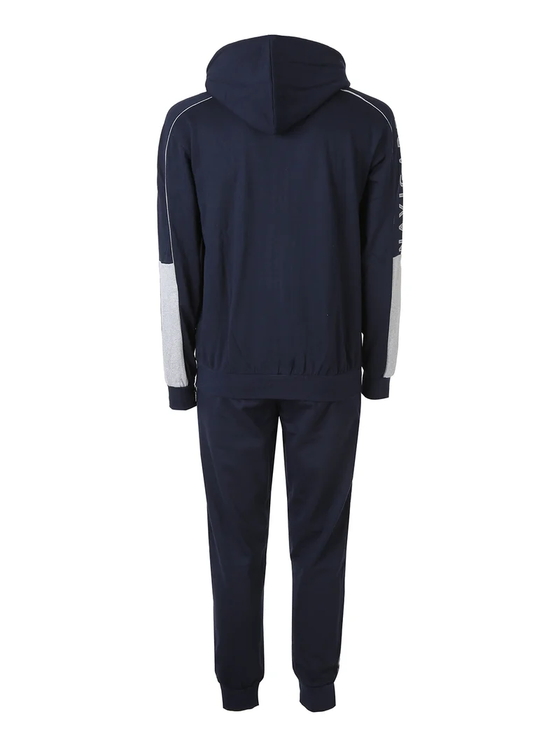 Completo tuta da uomo full zip con cappuccio interno in caldo cotone e berretto a coste incluso - blu scuro