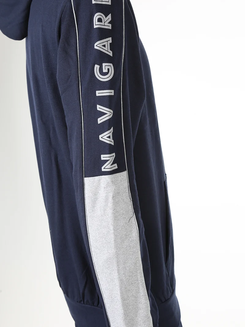 Completo tuta da uomo full zip con cappuccio interno in caldo cotone e berretto a coste incluso - blu scuro