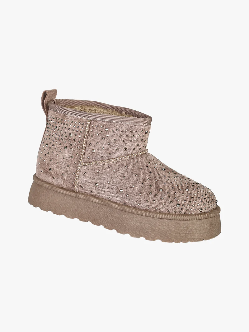 Stivaletti scamosciati da ragazza con micro borchie e platform - taupe