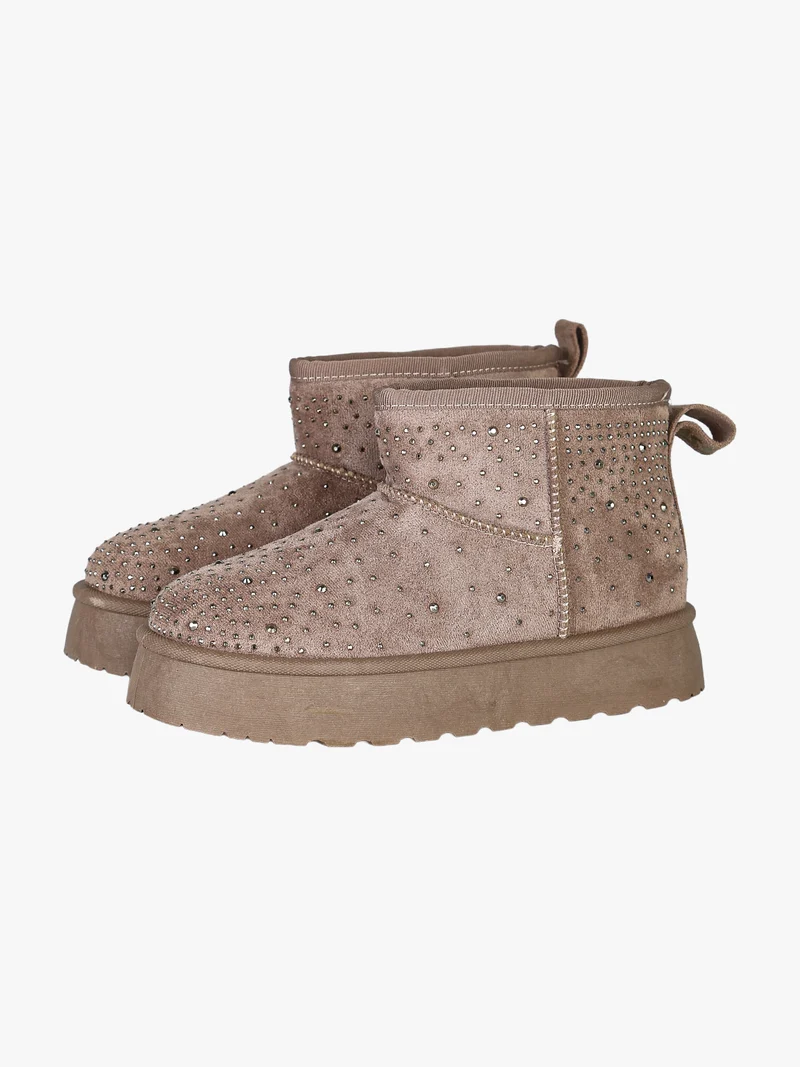 Stivaletti scamosciati da ragazza con micro borchie e platform - taupe