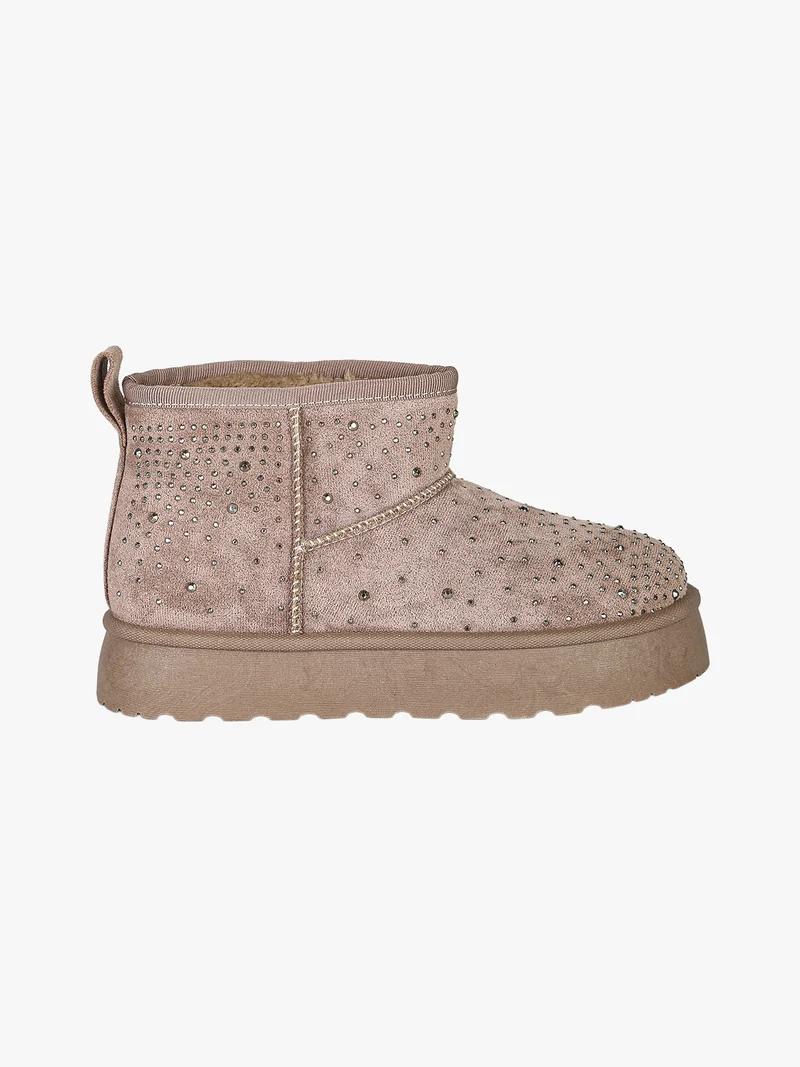 Stivaletti scamosciati da ragazza con micro borchie e platform - taupe
