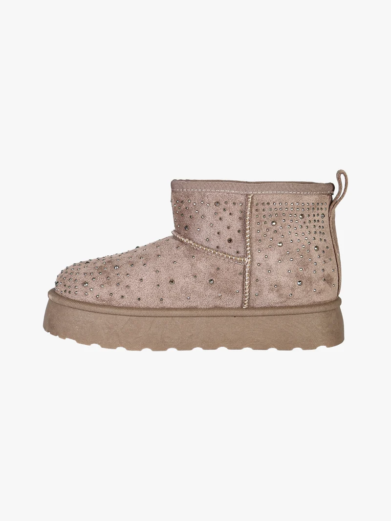 Stivaletti scamosciati da ragazza con micro borchie e platform - taupe