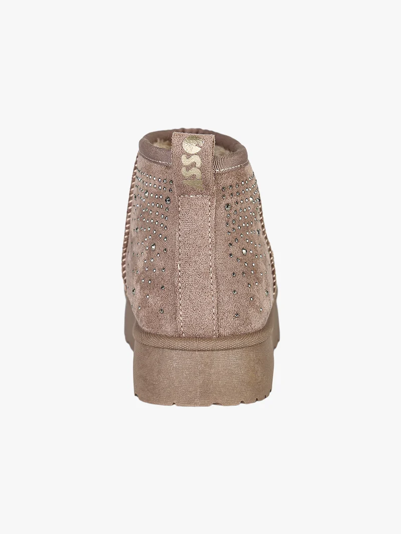 Stivaletti scamosciati da ragazza con micro borchie e platform - taupe