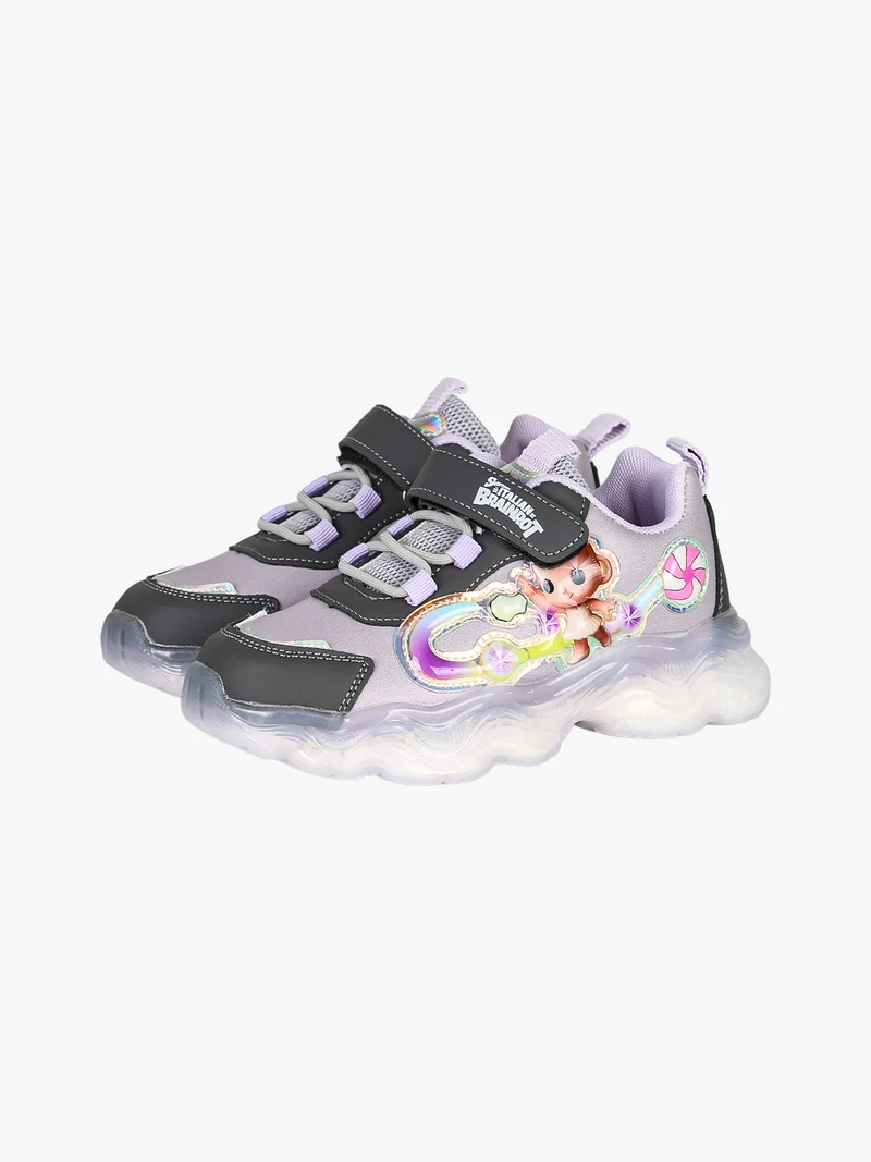 Sneakers da bambina con patch e luci con cinturino a strappo - lilla