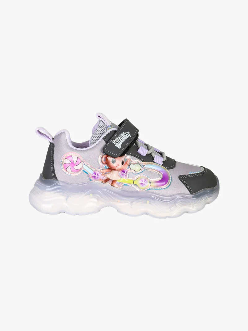 Sneakers da bambina con patch e luci con cinturino a strappo - lilla