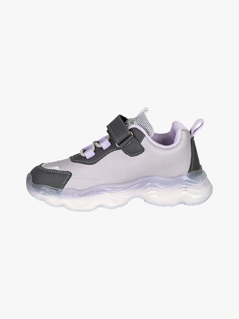 Sneakers da bambina con patch e luci con cinturino a strappo - lilla