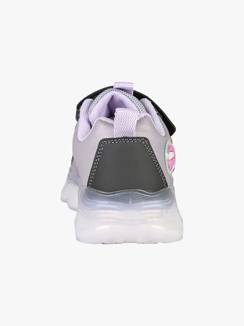 Sneakers da bambina con patch e luci con cinturino a strappo - lilla