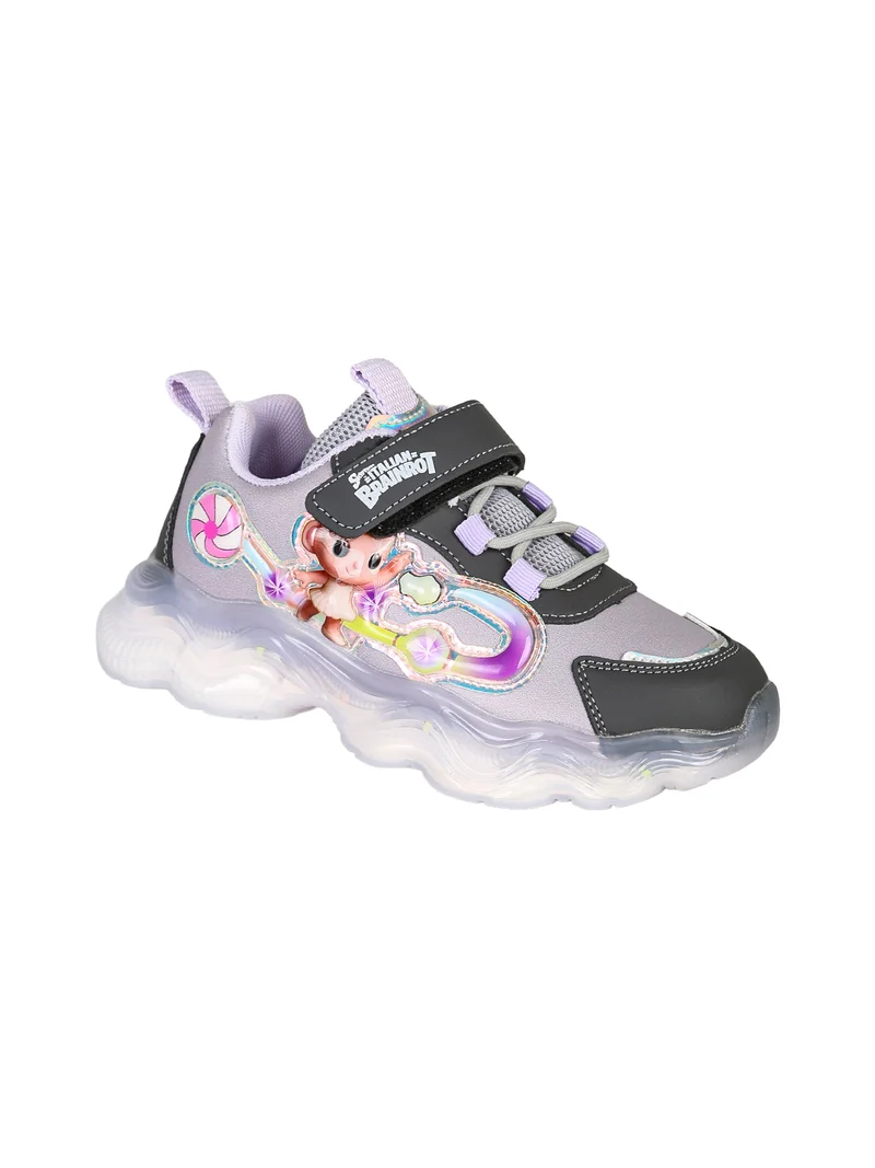 Sneakers da bambina con patch e luci con cinturino a strappo - lilla