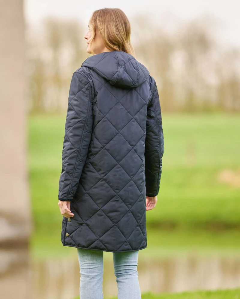 Leichter Steppmantel "Perth" mit Kapuze in navy