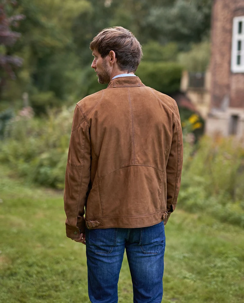 Herren Biker Lederjacke "Belford SO" aus Ziegenvelours in beige