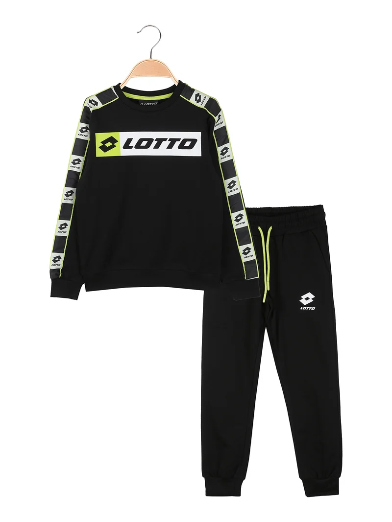 Completo tuta da ragazzo 2 pezzi con logo e interno in caldo cotone - nero
