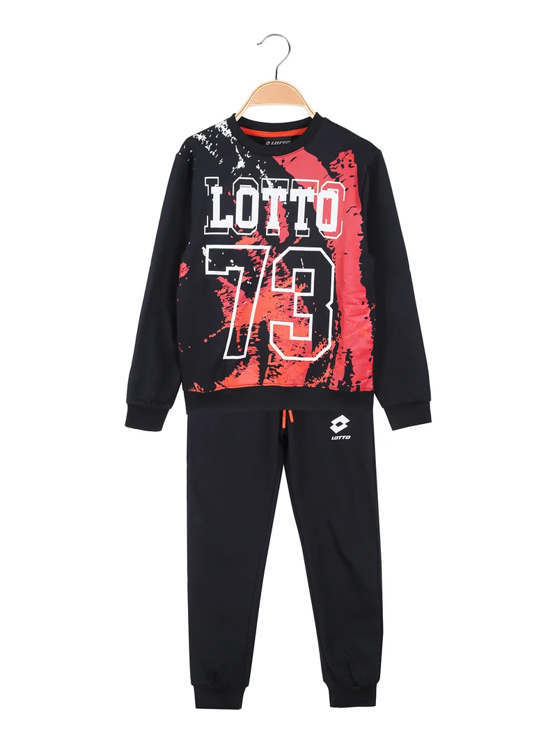 Completo tuta da ragazzo 2 pezzi con stampa e interno in caldo cotone - blu scuro