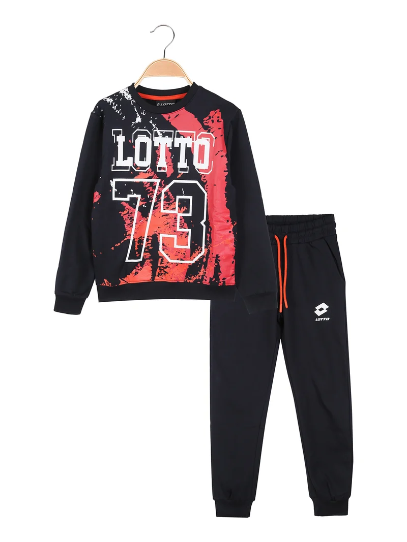 Completo tuta da ragazzo 2 pezzi con stampa e interno in caldo cotone - blu scuro