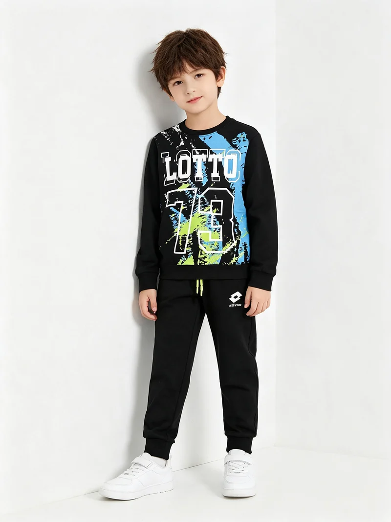 Completo tuta da bambino 2 pezzi con scollo tondo e interno in caldo cotone - nero