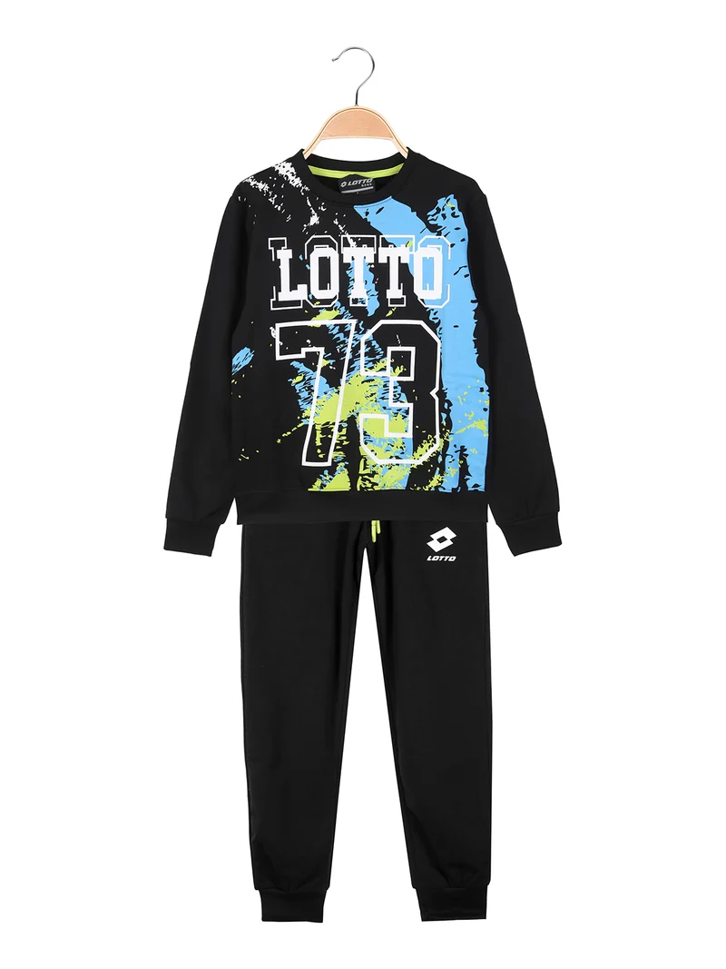 Completo tuta da bambino 2 pezzi con scollo tondo e interno in caldo cotone - nero
