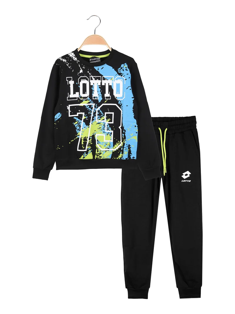 Completo tuta da bambino 2 pezzi con scollo tondo e interno in caldo cotone - nero