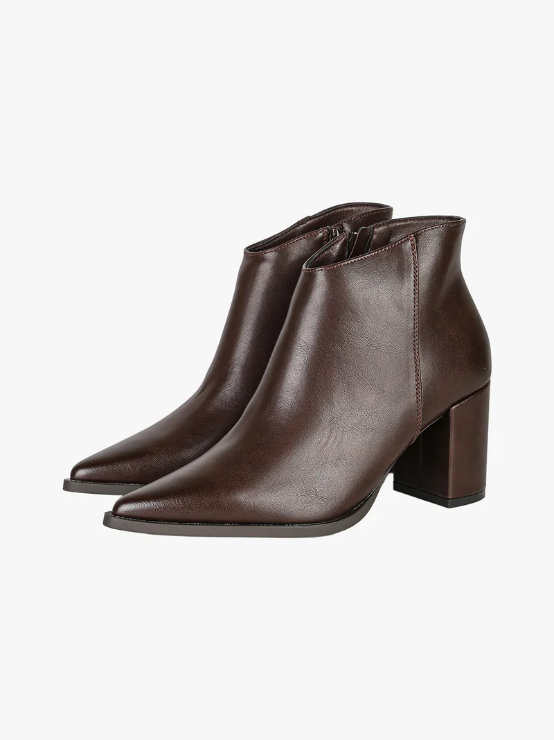 Stivaletti donna con tacco largo e zip - moro