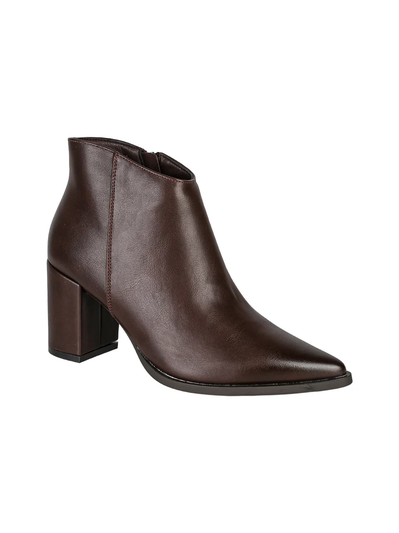 Stivaletti donna con tacco largo e zip - moro
