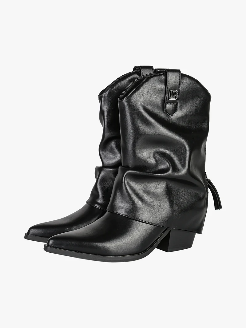 Stivaletti texani slouchy da donna con gambale a doppio strato - nero