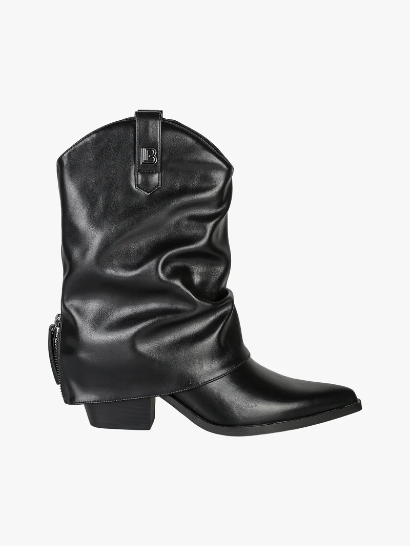 Stivaletti texani slouchy da donna con gambale a doppio strato - nero