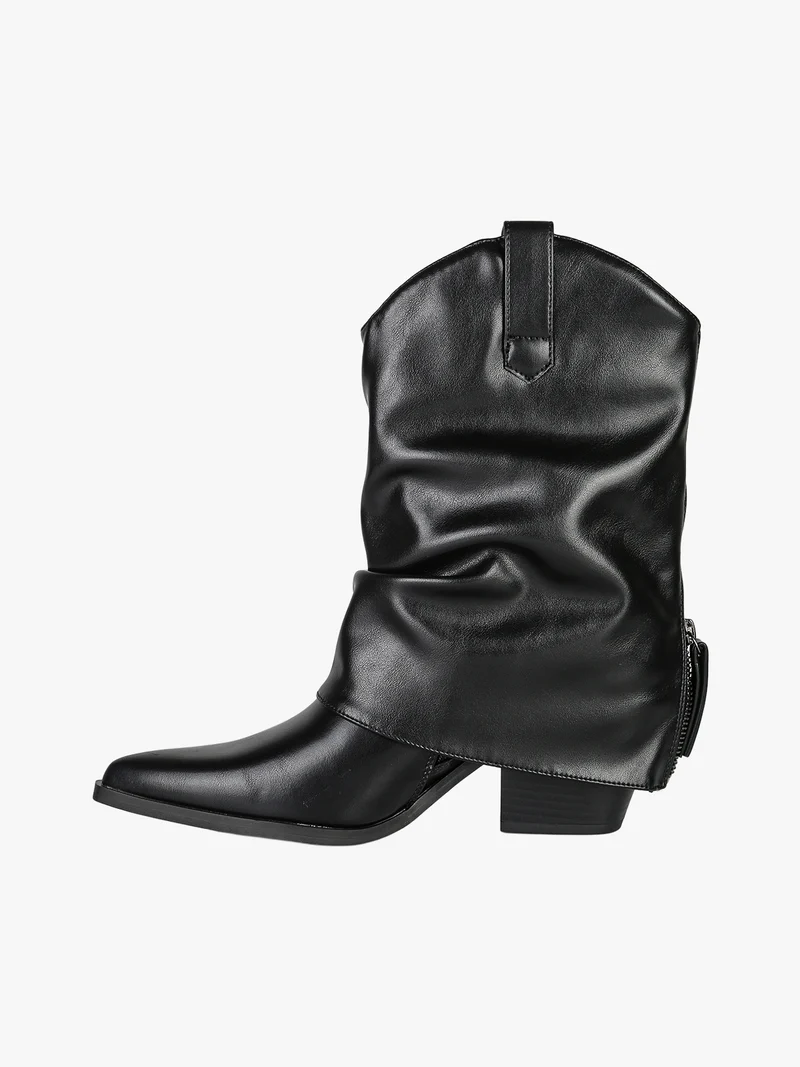 Stivaletti texani slouchy da donna con gambale a doppio strato - nero